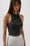 Yıkamalı Halter Yaka Crop Bluz resmi